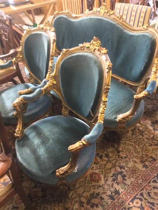 Louis XV style giltwood three piece suite